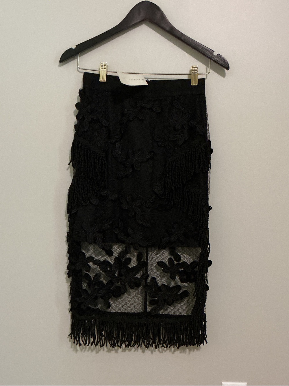 ENDLESS ROSE Black Floral Lace Fringe Midi Skirt-Size Small. NWT. - Picture 1 of 3